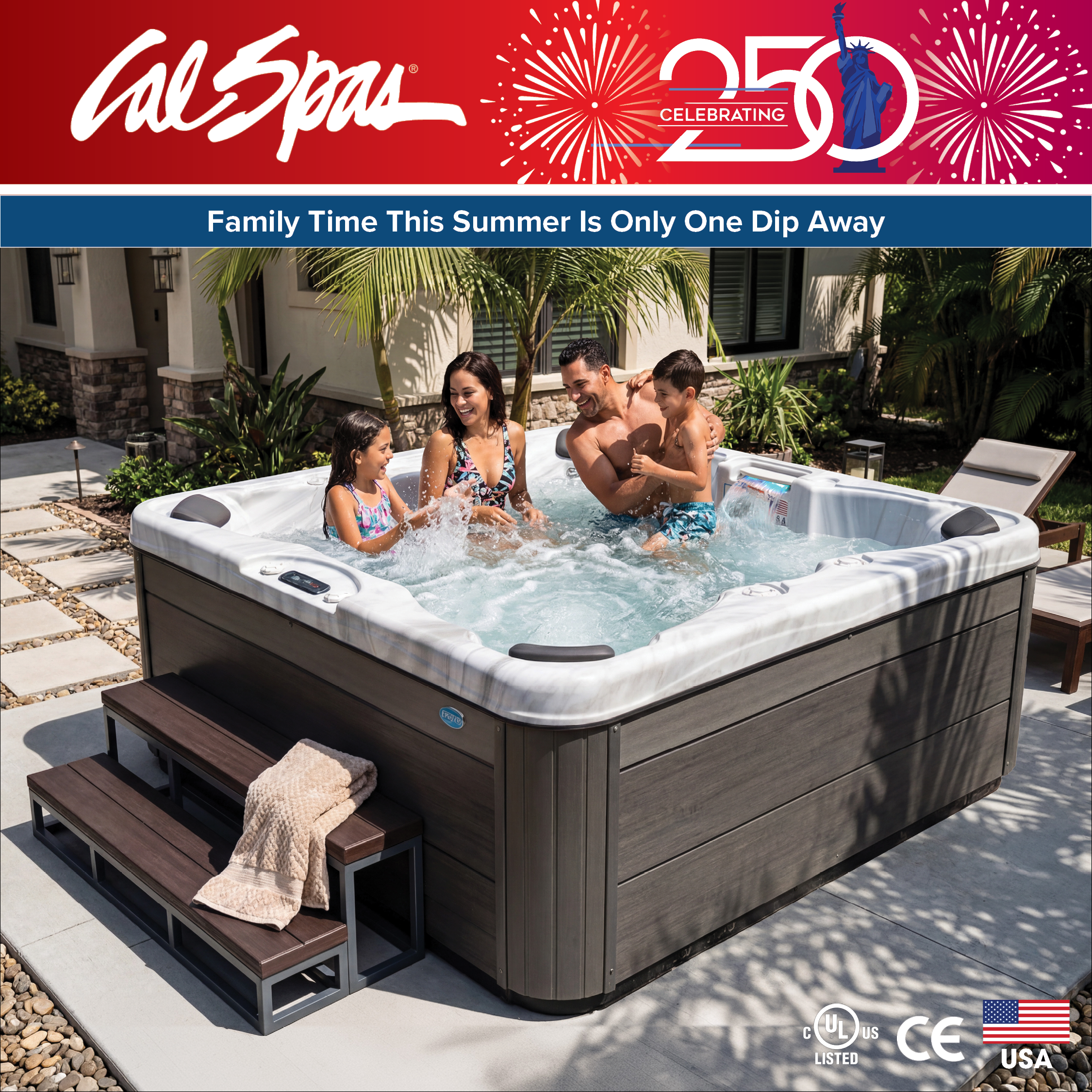 Calspas hot tub being used in a family setting - La Habra